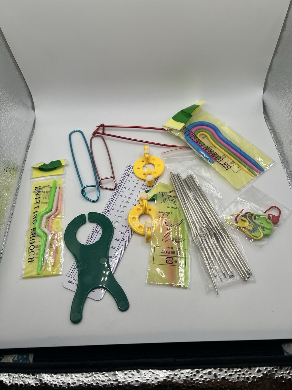 Vintage Knitting Crochet Tool Lot Needles Hooks Gauge Holders Accessories